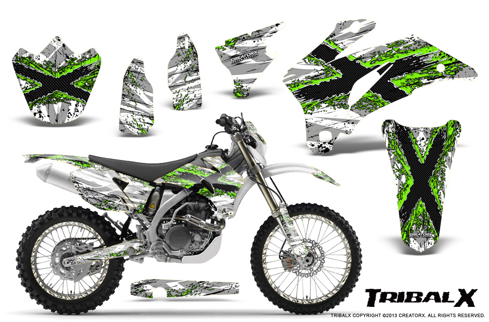 Yamaha WR 250-450 07-10 Graphics Kit TribalX Green White NP Rims